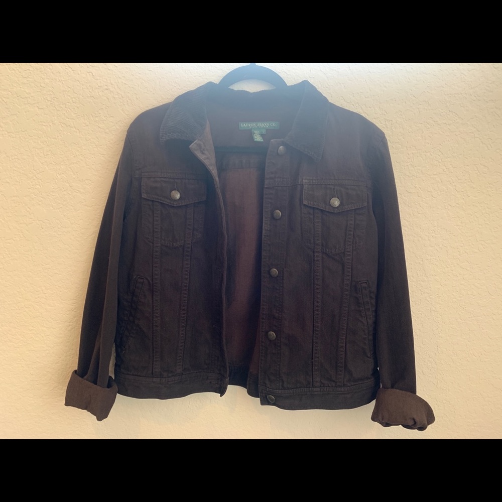Lauren by Ralph Lauren. Brown jean jacket with corduroy collar